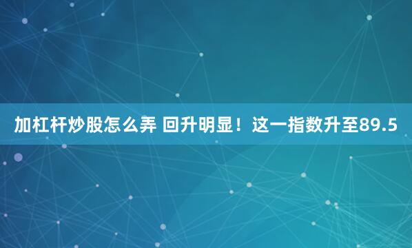 加杠杆炒股怎么弄 回升明显！这一指数升至89.5